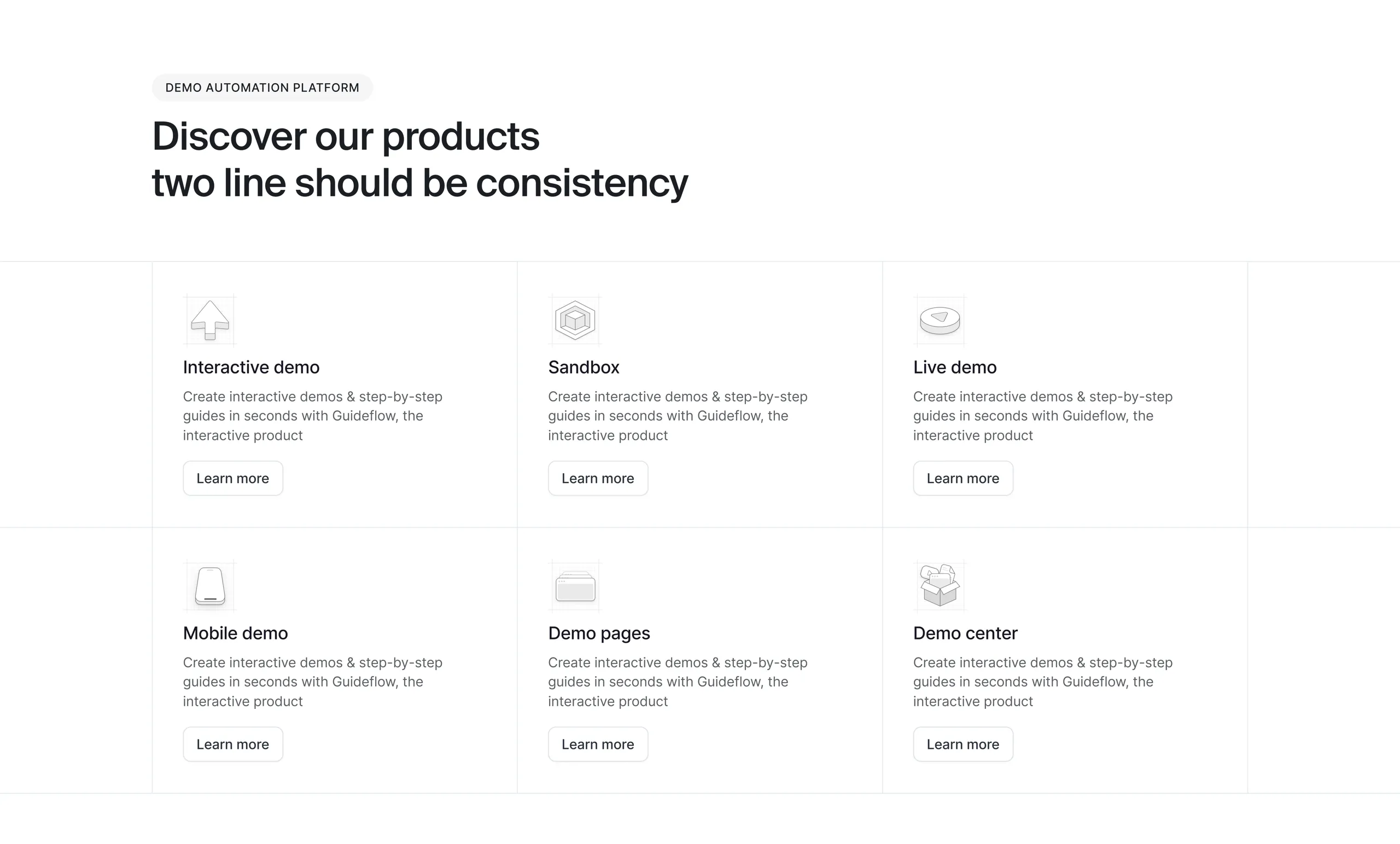 The Guideflow marketing site, further down the homepage