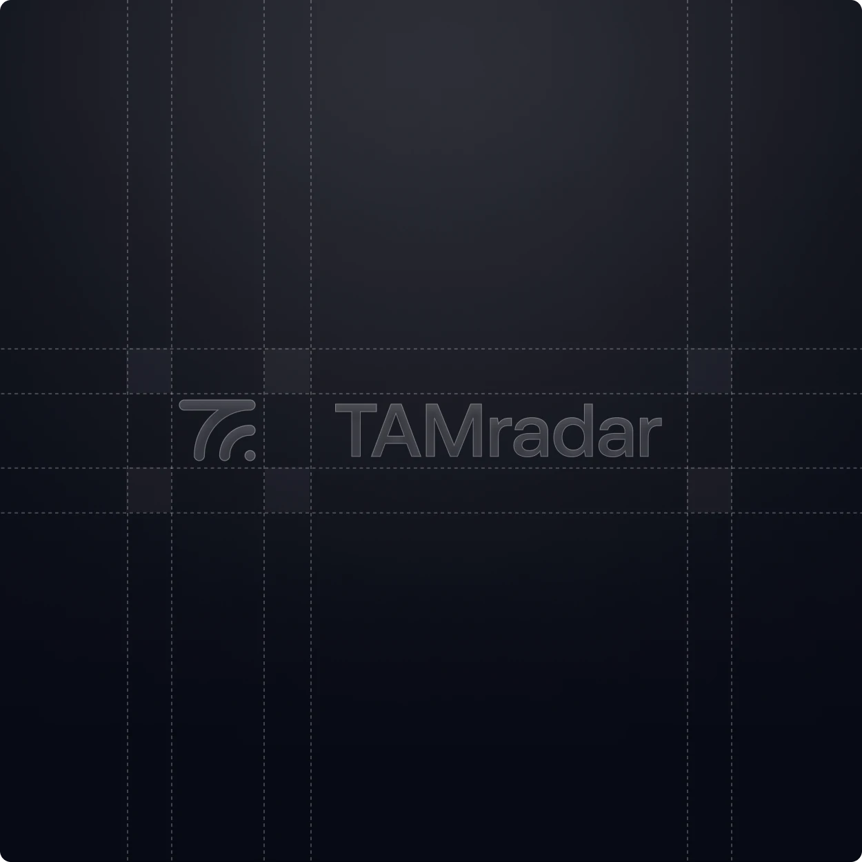 Brand identity work: a wordmark and its mark set out on a dashed construction grid, in low contrast on a near-black ground