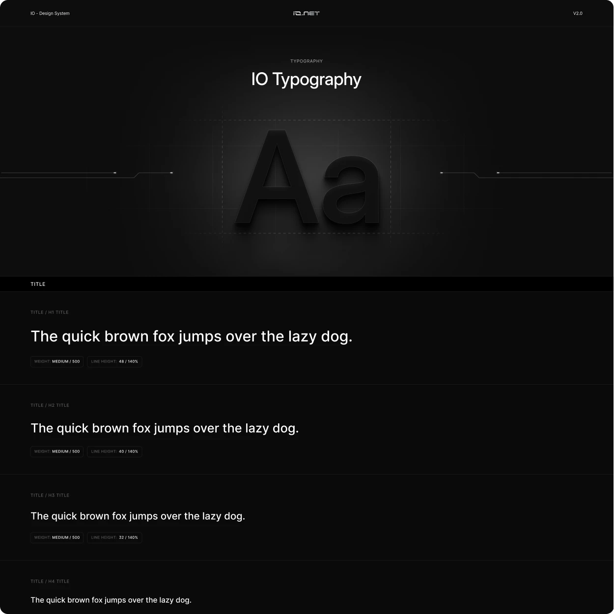 Design system work: a typography specimen showing a display letterform and the type scale beneath it