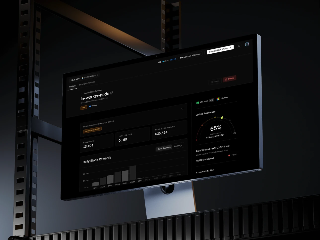 A monitor showing the io.net compute network dashboard
